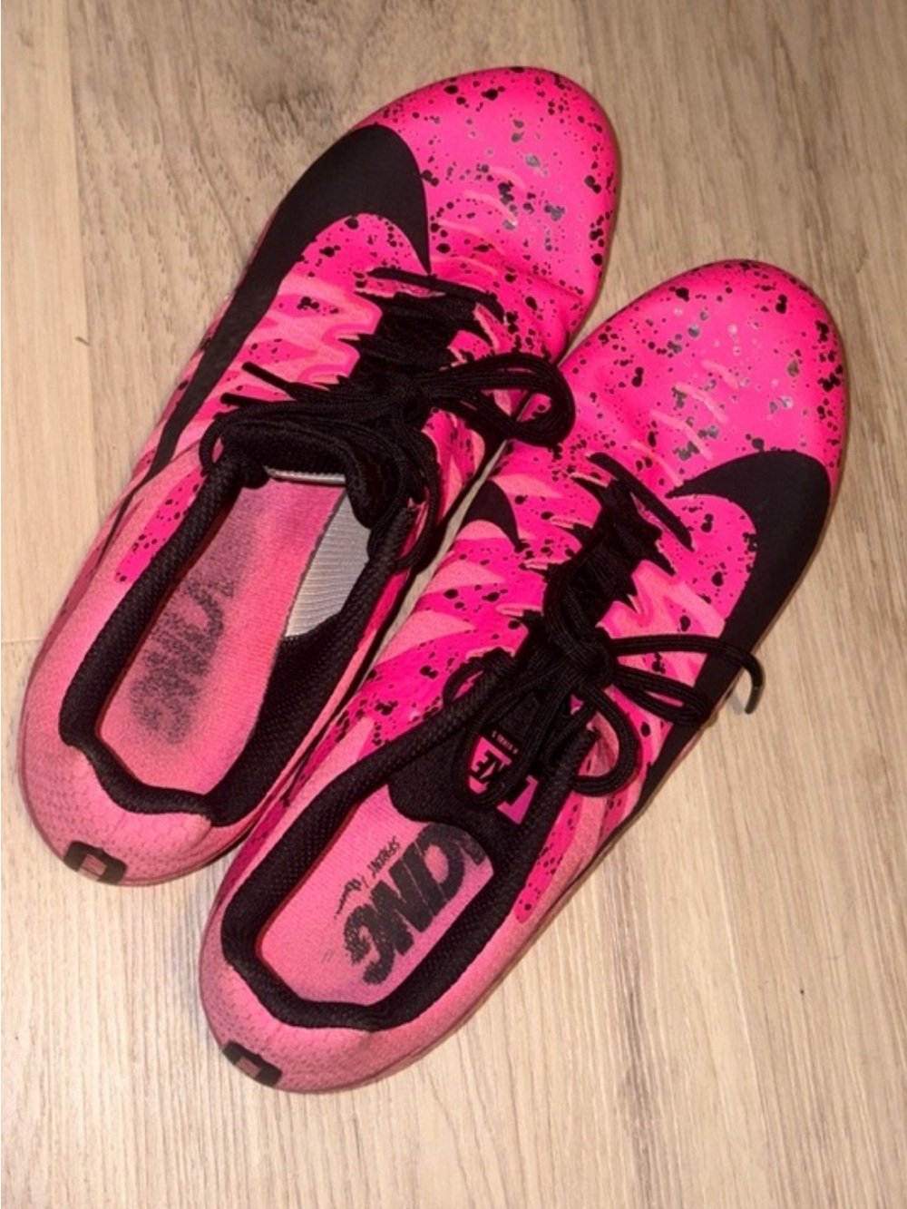 Nike Hot Pink and Black Speckled training running cleats size 12